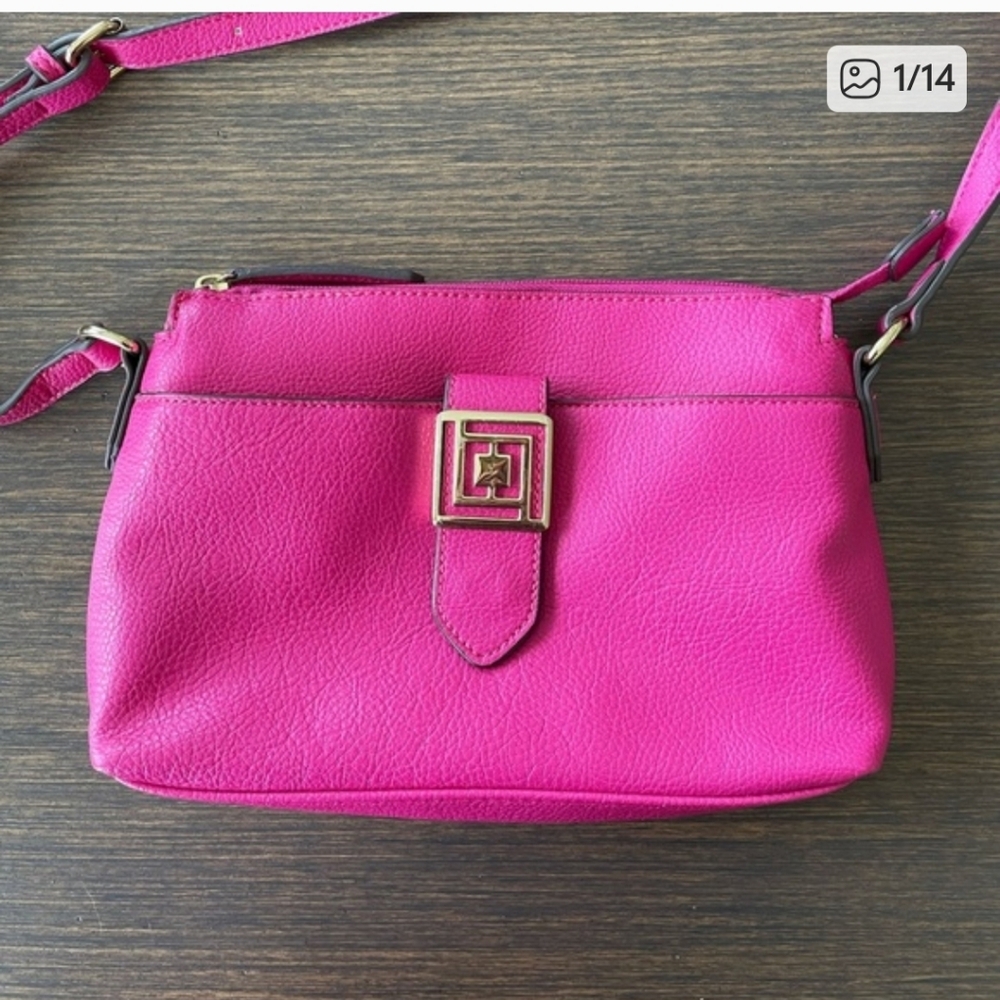 Liz Claiborne LC ADRIENNE Hot Pink Handbag Purse Crossbody Bag Gold Buckle